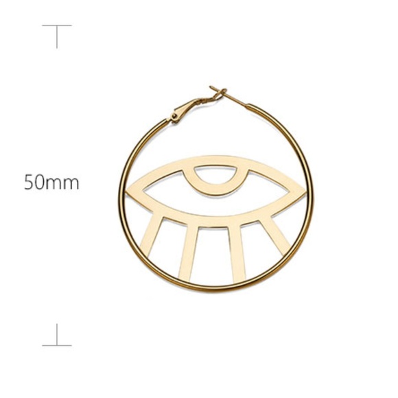 Gold Plated Eyes Hoop Earrings - Picture 3 of 3